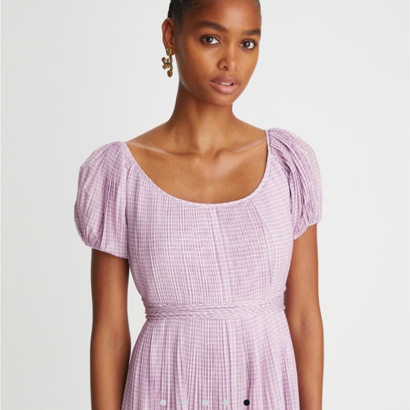 NWT! Tory Burch Purple Plaid Pleated Dress - Picture 4 of 6